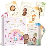 EULENTALER® Kindergarten-Set I Freundschaftsbuch Einhorn & 44 Affirmationskarten für Kinder I Von Erzieherinnen gestaltet I Geschenkset Kindergarten I Stärkt Mut, Achtsamkeit & Selbstvertrauen