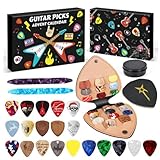 Gitarrenplektren Adventskalender 2025, Gitarrenspieler Weihnachten Countdown Kalender mit 22 Plektren und Plektrenhalter Bass Ukulele Musikliebhaber Geschenk (Beige)