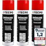 TECPO 3x Sprühkleber, 500ml Industriekleber, Kontaktkleber Alleskleber für Leder, Schaumstoff, Kunststoff, Metall, Papier, Gummi uvm.