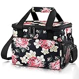 Lunchbox für Erwachsene für Männer und Frauen, isolierte Lunchtasche mit verstellbarem Schultergurt, auslaufsicher, wiederverwendbar, Kühltasche für Büro, Arbeit, Picknick und Outdoor (schwarze Rose)