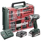 metabo Akku-Bohrschrauber BS 18 Quick Set - 18 V, 74-tlg. Mobile Werkstatt - Schnellwechsel-System, Gürtelhaken, LED-Arbeitslicht - Inkl. 2 x Akku LiPOWER (2.0 Ah), Ladegerät und Kunststoffkoffer