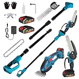 Teleskop Heckenschere Akku mit 2 x 2000mAh Batterien, Handliche Grasschere Elektrisch mit Segmentierte Verlängerungsstange, Mini Akku Kettensäge, Brushless Motor, für Garten & Baumpflege