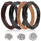 KONUNUS 10M x 2mm Lederbänder Lederschnur Lederband Ketten Armbänder mit 150 Stück Karabinerverschluss Verschluss Lederkette für DIY Armband Halskette Schmuck Schmuckherstellung Schwarz Braun