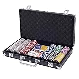 COSTWAY Pokerset Pokerkoffer 300 Laser-Chips Alukoffer inkl. Komplettset (Schwarz)