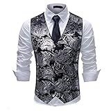 Allthemen Weste Herren Westen Gilet Jacquard Anzugweste für Hochzeit und Party Silber XL