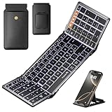 ProtoArc Bluetooth Faltbare Tastatur Beleuchtet, QWERTZ Klappbare Tastatur mit Ziffernblock, Kabellos iPad Tastatur mit 3 Kanälen für iOS Android Windows Laptop PC - Schwarz