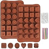 Blume/Runde Schokoladenform Silikon - 2er Extra Tief Schokolade Form, 3D Silikon Mulden, Dubai Schokolade Form, Lebensmittel Pralinenform mit 100 Walzband, Antihaft Silikonform für Pudding Süßigkeiten