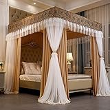 Prinzessin Baldachin Bettvorhänge Doppellagiges Netz für Mädchen Einzel-/Kingsize-Bett mit Rahmen Vier Poster Betthimmel Elegantes Moskitonetz für Schlafzimmer Dekor und Privatsphäre
