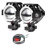 POCKETMAN 2x Motorrad Scheinwerfer mit Angel Eyes Lichter U7 DRL Nebelscheinwerfer für Autos Fahrrad Boot ATV Scheinwerfer vorne High/Dim/Strobe 3 Modi 3500K blaue Farbe enthalten Schalter
