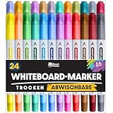 Whiteboard Marker von SmartPanda – Whiteboard Stifte, Folienstift Abwischbar - Doppelspitze, Medium und Fein – Abwischbare Stifte, non Permanent Marker, Whiteboardmarker – 24er Set