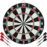 My-goodbuy24 Klassische Dartscheibe Ø 38cm mit 6 Pfeile - Dartboard Set - zweiseitig - Steeldarts - schwarz-weiß (38cm mit 6 Pfeile)