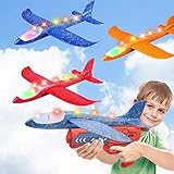 Cicorfu Flugzeug Spielzeug, 3 Stück Wurfgleiter Styroporflieger Spielzeug mit Katapult Pistole und Aufkleber, Outdoor Garten Kinder Interaktives Spiele Kindergeburtstag für ab 3 4 5 6 7 8 9 10 Jahre