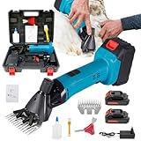 Schafschermaschine, 3000Mah Schermaschine Pferd 2400r/min Kabellos Schafschermaschine Akku tragbar 6-Gang Schäfer Schermaschine mit 2 Akkus für Schafen Ziegen Alpakas Ochse (13 gerade Zähne)
