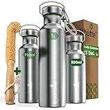Blockhütte Premium Edelstahl Trinkflasche isoliert I 500ml I mit Flaschenbürste I Die iso Trinkflasche ist auslaufsicher I Wasserflasche spülmaschinenfest für Kinder, Schule I BPA Frei