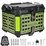 MOCOERL Motorrad-Topcase, 45 l wasserdichtes Topcase für Helm und Gepäck mit Sicherheitsschloss, Bodenplatte und grüner Panzerung zum Aufhängen von Gegenständen