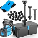 FEOXSHAL Teichfilter mit Springbrunnenpumpen-Kits, 50W Teichpumpe und Filter-Kit mit Unterwasserpumpe