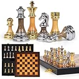 Luxuriöses großes Schachset aus Metall und Acryl mit Holz-Schachbrett (43,2 cm) – gewichtete Schachfiguren mit 8,9 cm König, faltbares Turnierschach-Set für Erwachsene und Kinder, professionelles