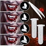 GEEHUA 8 Paar 4 Größen Halloween Vampirzähne, 8 Paar Vampire Zähne Gruselige künstliche Zähne Fangzähne mit Zahnkleber Zombie Cosplay Kostüm Halloween Party Make up Requisiten Maskerade Dekorationen