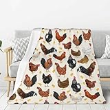 fifbird Flanell-Fleece-Decke, Bauernhaus, Hähne, Hühner und Hühner, ultraweich, warm, Hahnliebhaber, Geschenk für Zuhause, Bett, Sofa, Couch, Stuhl, Outdoor, Reisen, Camping, Überwurfdecken