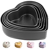 ZOENHOU Herzbackform 6er Set, 6 Größen, Schwarzer Kohlenstoffstahl Springform Set Abnehmbarer Flachboden, Antihaft, Kuchenform Herz für Familie, Geburtstag