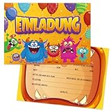 BETESSIN 12x Monster Einladungskarten Kindergeburtstag Junge Mädchen - coole Einladung mit Monster Motiven - Geburtstagseinladungen Jungen - Einladungskarten für Geburtstage & Motto Party