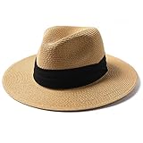 FURTALK Unisex Panamahut Breite Krempe Stroh Sonnenhut für Damen und Herren Verstellbare Strohhut