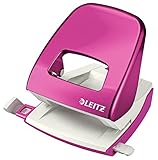 Leitz Büro Locher aus Metall, Für 30 Blatt, Anschlagschiene mit Formatvorgaben, Ergonomisches Design, pink, WOW-Serie, 50081023