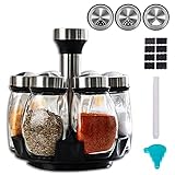 Drehbares Gewürzregal,Gewürzkarussell,6-Glas Gewürzhalter 360°Drehung Regal,Turm Set mit 6 Glas Gewürz Nachfüllbehälter Gläser für Schrank Arbeitsplatte Küche Kochen (Gewürze nicht inbegriffen)