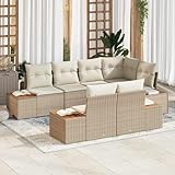 Owoxanthellate Gartenmöbel Poly-Rattan Lounge 7-Teilig Beige wetterfest modular Ecksofa mit Kissen 55 x 62 x 69 cm Modernes Design für Balkon Terrasse und Garten