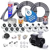 AQUADE 37-teiliges Set Whirlpоol Badewanne Selbstbausatz - Bausatz mit Whirlpoоl Pumpe 0,75 HS, Pneumatik Schlauch, 16x Whirlpoоl Düsen, Startknopf, Lüftregler, Kleber, Silikon, Schraubgriff und mehr