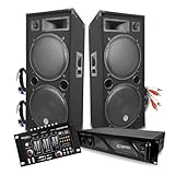 BM BM Bmsonic PA Lautsprecher 2 x 15 Zoll / 38 cm 4000 W Bassreflex + Verstärker 3000 W mit Ibiza Mischpult + Kabel