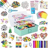 zycBernoi Bastelset Kinder, 3000+Pcs Bastelset für Kinder Bastelbox Bastelmaterial Set, Bastelkoffer Gehören Pompons,Pfeifenreiniger für Kinder Mädchen Jungen 4 5 6 7 8 Jahre Geschenk