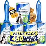 PetLovers Extra klebrige Fusselrolle Mega Value Set 450 Blatt für die Tierhaarentfernung Hunde- und Katzenfusselentfernung 5 Stück