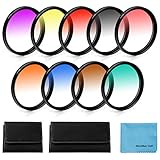 52mm Graduierte Farbe Objektiv-Filter,Fotover 9 Stück Graduated Color Lens Filter Set für Canon Nikon Sony Pentax Olympus Fuji DSLR Camera mit Linsenfilter Beutel und Linsenreinigungstuch