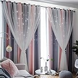 Freyamy Gardinen Rosa Grau Glänzend Sterne Vorhänge Blickdicht Kinderzimmer Halbtransparent H 160 X B 132cm Ösenvorhang 2er Set Mädchen Kindervorhänge Gardinen Verdunkelungsvorhang Wohnzimmer