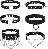 LOLIAS 6 Stücke PU Leder Gothic Halsband Halskette Punk Kette Schlüsselbein Schwarz Halsband Sexy Spike Rock Gürtel Liebe Herz Verstellbarer Halsband Cosplayer Halloween Kostüm Zubehör