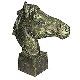 L'Héritier Du Temps Große Pferdefigur Kopf oder Büste eines Pferdes Pilasterkopf oder Säule aus grünem Gusseisen, 20 x 56 x 59 cm