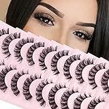 Parriparri Russische Falsche Wimpern Russian Strip Lashes D Curl KüNstliche Wimpern 10 Paar Curly Cat Eye Lashes Fluffy Volumen Wimpern Fake Lashes Handgemacht