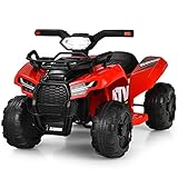 GOPLUS 6V Mini Kinder Elektroquad ATV, Miniquad mit Musik, Hupe, USB & LED-Scheinwerfer, Kindermotorrad mit Fußstütze & 4 Rädern für 18-36 Monate, 44 × 66 × 42 cm, 2km/h (Rot)