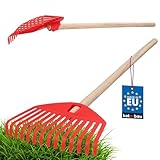 KOTARBAU® Kinder-Laubbesen aus Kunststoff mit Holzstiel Orange 65cm Laubrechen für Kinder Gartengeräte Rechen Harke Kinderspielzeug Gartenzubehör Handwerkzeuge Pflanzubehör