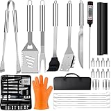 28-teilige Edelstahl Grillzubehör Set, Umfassendes Grillbesteck für das Grillen im Freien, Camping, Grillset Grillgeschenke für Männer zu Vatertag, Geburtstagen und Weihnachten mit Aufbewahrungskoffer