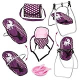 Bayer Design 63637AB Puppenzubehör, Puppenhochstuhl wandelbar, Puppentrage, Puppenwiege, Tasche, Accessoires