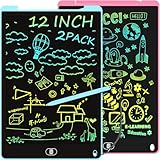 Bunte LCD Schreibtafel, 2 Pack 12 Zoll Schreibtablett für Kinder und Erwachsene, Löschbares Wiederverwendbar Zaubertafel Tragbares Augenschutz Zeichentafel für Reise, Hause, Schule - Blau Rosa