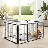 Mucola Welpenauslauf mit Tür – ca. 91 x 63 x 61 cm aus Metall mit Hammerschlaglack – Indoor & Outdoor – klappbar, leicht zu reinigen, stabile Gitter ohne scharfe Kanten – sicherer Auslauf für Welpen