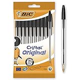 BIC 830864 Kugelschreiber Cristal Medium, 10 Kulis in Schwarz, Strichstärke 0,4 mm, Dokumentenechte Tinte