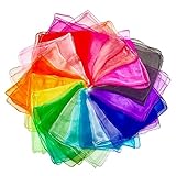 Rovtop 26 Stück Square Jongliertücher, Chiffontücher Bunte Tücher Schwungtuch Seidentücher Regenbogen, Tanztücher Zirkus Spielzeug für Baby Kindergarten Kinder Aktivitäten Zubehör 60x60cm, (DDSG)