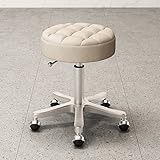 HIGOH Pu Leder Runder Rollhocker Mit Fußruhe Schwenkhöhe Einstellung Salon Tattoo Arbeitsmassagehocker, Aufgabenstuhl/Beige