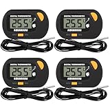 Aquarium Thermometer Digital, 4er Set Mini Thermometer Aquarium mit Lcd Display, mit Fühler, Für Aquarium Terrarium Reptilien Süßwasser und Meerwasser, Schwarz