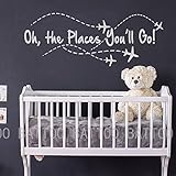 BATTOO Wandaufkleber, Motiv 'Oh The Places You'll Go', für Kinderzimmer, mit Zitat – Flugzeug – Piloten-Wandaufkleber – Junge Wandsticker Mädchen Dekor (weiß, 76,2 cm x 29,5 cm)