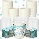 Tioncy 48 Kaffeebecher mit Deckel und Ärmeln, für den Winter, Babyparty, Einweg-Kaffeetassen, Pappbecher, Babybrühbecher, für heiße Kakao-Getränke, Getränke, Weihnachtsfeier, Blau, 48 Stück